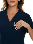 COZYFIT Scrubs for Women Set - Stretch V-Neck Scrub Top & Jogger Pant with 8 Pockets, Yoga Waistband, Anti Wrinkle, Slim Fit - Navy Blue, S