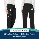 WW Revolution by Cherokee Women's Mid Rise Moderate Flare Drawstring Pant Petite, Black, Large Petite