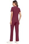 HSDORY Scrubs for Women Set, V-Neck Scrub Top and Pants Sets Stretchy Scrubs Sets with 8 Pockets(HS-01-Wine Red,2XL)