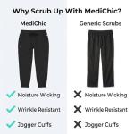 MediChic Jogger Scrub Pants for Women, Soft 4-Way Stretch Women's Medical Scrub Pants, 5-Pockets with Elastic Waistband and Drawstring, for Nurses, Doctors, and Health Workers, Black