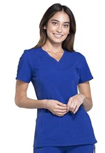 Cherokee Women's Medical Scrub Top Iflex V-Neck Knit Panel Top Plus Size CK605, 2XL, Galaxy Blue