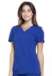 Cherokee Women's Medical Scrub Top Iflex V-Neck Knit Panel Top Plus Size CK605, 2XL, Galaxy Blue