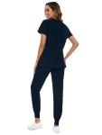 COZYFIT Scrubs for Women Set - Stretch V-Neck Scrub Top & Jogger Pant with 8 Pockets, Yoga Waistband, Anti Wrinkle, Slim Fit Women Scrubs - Navy Blue, M
