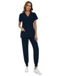 COZYFIT Scrubs for Women Set - Stretch V-Neck Scrub Top & Jogger Pant with 8 Pockets, Yoga Waistband, Anti Wrinkle, Slim Fit Women Scrubs - Navy Blue, M