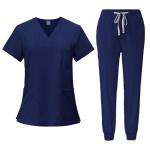 Scrubs Set Multiple Pockets V-Neck Top and Drawstring Scrub Pant - Medical Uniform Women Scrub Sets