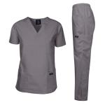 Dagacci Medical Uniform Womens and Mens Scrubs Set Medical Scrubs Shirt Top and Pant, Pewter Gray, X-Small,