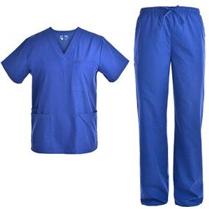 Unisex V Neck Medical Scrubs Set - Royal, M