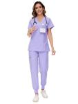 COZYFIT Scrubs for Women Set - Stretch V-Neck Scrub Top & Jogger Pant with 8 Pockets, Yoga Waistband, Anti Wrinkle, Slim Fit Women Scrubs