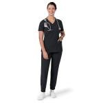SewKind Women’s Scrub Set – V-Neck Top & Jogger Pants with 6 Pockets, Modern Fit, Durable 100% Polyester, Professional Healthcare Uniform - Black, L