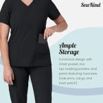 SewKind Women’s Scrub Set – V-Neck Top & Jogger Pants with 6 Pockets, Modern Fit, Durable 100% Polyester, Professional Healthcare Uniform - Black, L