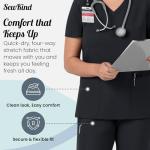 SewKind Women’s Scrub Set – V-Neck Top & Jogger Pants with 6 Pockets, Modern Fit, Durable 100% Polyester, Professional Healthcare Uniform - Black, L