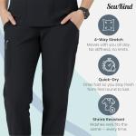 SewKind Women’s Scrub Set – V-Neck Top & Jogger Pants with 6 Pockets, Modern Fit, Durable 100% Polyester, Professional Healthcare Uniform - Black, L
