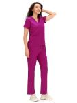 COZYFIT Scrubs for Women - COZY SCRUBS V Neck Top and Bootcut Cargo Straight Pants, Womens Scrub Sets with 12 Pockets, Azalea Pink, M