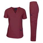Dagacci Medical Uniform Womens and Mens Scrub Set Unisex Medical Scrub Shirt Top and Pant, Burgundy, X-Small,