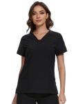COZYFIT Scrubs for Women - V-Neck Women Scrub Tops with 3 Pockets,Soft Stretch,Black,S