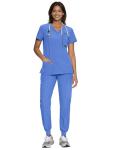 floralhue Scrubs for Women, Women's Medical Scrub Sets, V-Neck Scrubs Top & Cargo Pants with 12 Pockets, True Blue, S