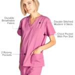 Dagacci Medical Uniform Womens Medical Scrub Set Shirt Top and Pant, Rose_Pink, Small,