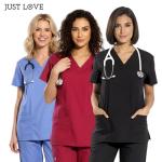 Just Love Women's Scrub Sets Six Pocket Medical Scrubs (V-Neck With Cargo Pant), Black, X-Small