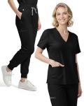 Eipnare Scrubs for Women Set, Stretchy V-Neck Top & Jogger Pants with Multi-Pocket Yoga Waistband