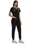 floralhue Scrubs for Women, Women's Medical Scrub Sets, V-Neck Scrubs Top & Cargo Pants with 12 Pockets, Black, XL