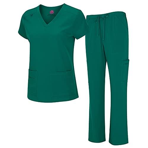 Natural Uniforms Women's Cool Stretch V-Neck Top and Cargo Pant Set (True Hunter Green, Large)