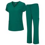 Natural Uniforms Women's Cool Stretch V-Neck Top and Cargo Pant Set (True Hunter Green, Large)