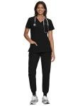 floralhue Scrubs for Women, Women's Medical Scrub Sets, V-Neck Scrubs Top & Cargo Pants with 12 Pockets, Black, XL