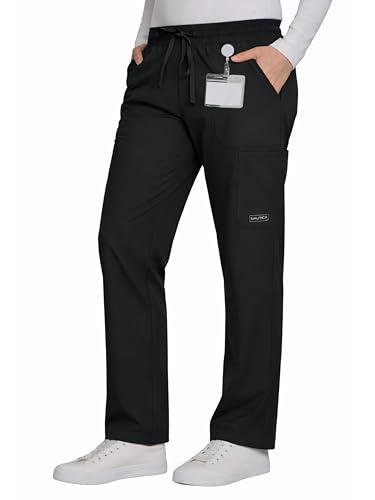 Nautica Scrub Pants for Women - Straight Leg Open Bottom Professional Medical Uniform Stretch Soft Scrub Bottoms for Woman Black