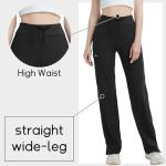 QBK High Rise Yoga Scrub Pants Women - Straight Wide Leg Uniform Pants with Cargo Pocket, Anti-Wrinkle & Knit Yoga Waistband (Regular, Black, S)