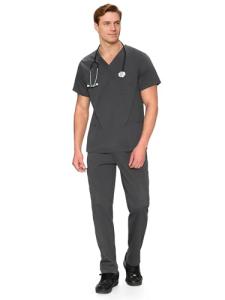 COZYFIT Scrubs for Men Set - V-Neck Scrub Top and Straight Leg Pants with 11 Pockets, Elastic Drawstring Men Scrubs set, Dark Grey, M
