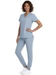 Eadflie Scrubs for Women Medical Scrubs Set - V-Neck Top & Jogger Pants with 5 Pockets, Soft Stretch Woven fabric,Side splits - (Dusty Blue/L)