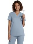 Eadflie Scrubs for Women Medical Scrubs Set - V-Neck Top & Jogger Pants with 5 Pockets, Soft Stretch Woven fabric,Side splits - (Dusty Blue/L)