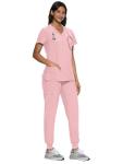 floralhue Scrubs for Women, Women's Medical Scrub Sets, V-Neck Scrubs Top & Cargo Pants with 12 Pockets, Pink Rose, L