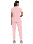 floralhue Scrubs for Women, Women's Medical Scrub Sets, V-Neck Scrubs Top & Cargo Pants with 12 Pockets, Pink Rose, L