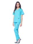 Dagacci Medical Uniform Women's Medical Scrub Set Top and Pant Aqua Blue XL