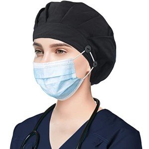Adjustable Bouffant Caps with Buttons and Sweatband