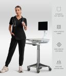 YESWEL Scrubs for Women Set, V-Neck Top & High Waisted Jogger Pants, 8 Pockets Stretchy Medical Uniform Workwear (Standard, Black, X-Large)