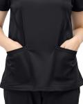 NY Threads Scrub Tops for Women Soft Stretch V-Neck Medical Scrub Top with Pockets, Small, Black