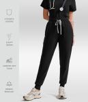 YESWEL Scrubs for Women Set, V-Neck Top & High Waisted Jogger Pants, 8 Pockets Stretchy Medical Uniform Workwear (Standard, Black, X-Large)