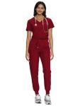 floralhue Scrubs for Women, Women's Medical Scrub Sets, V-Neck Scrubs Top & Cargo Pants with 12 Pockets, Burgundy, L