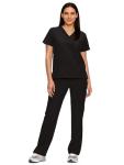 floralhue Scrubs for Women Set, Medical Women Scrubs, V-Neck Top and Straight Leg Pants with 11 Pockets (Relaxed Fit), Black, 3XL