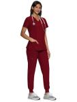 floralhue Scrubs for Women, Women's Medical Scrub Sets, V-Neck Scrubs Top & Cargo Pants with 12 Pockets, Burgundy, L