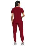 floralhue Scrubs for Women, Women's Medical Scrub Sets, V-Neck Scrubs Top & Cargo Pants with 12 Pockets, Burgundy, L