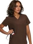 floralhue Scrubs for Women, V-Neck Scrubs Top & Cargo Pants with 12 Pockets, Yoga Waistband, 4 Way Stretch, Brown, M
