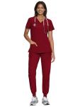 floralhue Scrubs for Women, Women's Medical Scrub Sets, V-Neck Scrubs Top & Cargo Pants with 12 Pockets, Burgundy, L