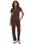 floralhue Scrubs for Women, V-Neck Scrubs Top & Cargo Pants with 12 Pockets, Yoga Waistband, 4 Way Stretch, Brown, M