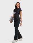 POPVIOLET Womens High Waisted Medical Flare Scrub Pants 31" - 7 Pockets Wide Leg Bootcut Yoga Scrub Leggings Work Pants Black Medium