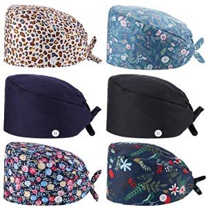 Geyoga 6-Pack Adjustable Bouffant Nurse Caps