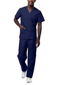 Sivvan Unisex V-Neck Scrub Top and Pants - Navy