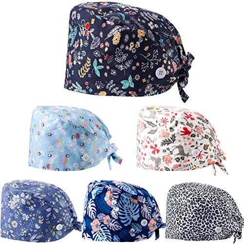 6-Piece Women's Adjustable Scrub Caps Set